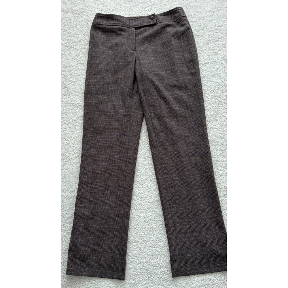 Womens Anne Klein Brown Plaid Dress Pants Straight Leg Stretch Lined Size 4